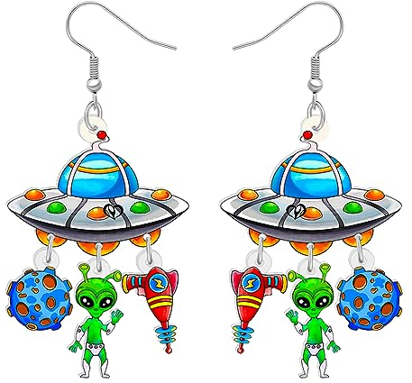 LONYOO Acryl Thema Ohrringe Baumeln Zurück zu Schule Schmuck lustig Physik Chemie Astronomie Geschenke für Lehrer Frauen Mädchen (UFO Sets)