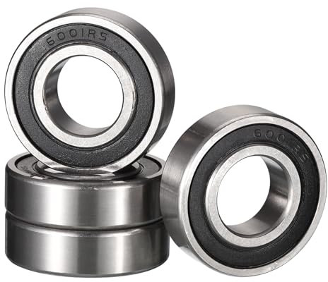 HiPicco 6001-2RS Deep Groove Ball Bearings, ID 12mm x OD 28mm x Width 8mm Double Rubber Sealed Ball Bearing Pre-Lubricated Chrome Steel Z2 Lever 4pcs