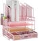 Marbrasse Schreibtisch Organizer,4 Tire Papier Briefablage mit Schubladen,5 Vertikale Dokumentenablage AblagefäCher und 2 Stifthalter,Mesh Schreibtisch Aufbewahrung für Zuhause Bürobedarf(Rosa)