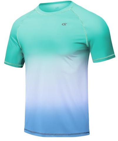 Huayuzh Men's Watersport Rash Guards Swimming Shirts UV Swim Top UPF 50+ Quick Dry Short Sleeve Surfing Running Sports Top Three Color Gradient M