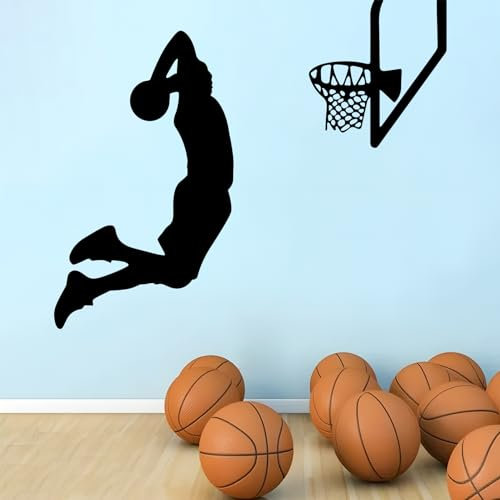 Quanyuchang Basketball Dunk Wall Decals Basketball Player Wall Stickers, Playing Basketball Vinyl Art Wall Sticker for Basketball Fans Bedroom Dorm Room Playroom Stadium Gym Home Decoration