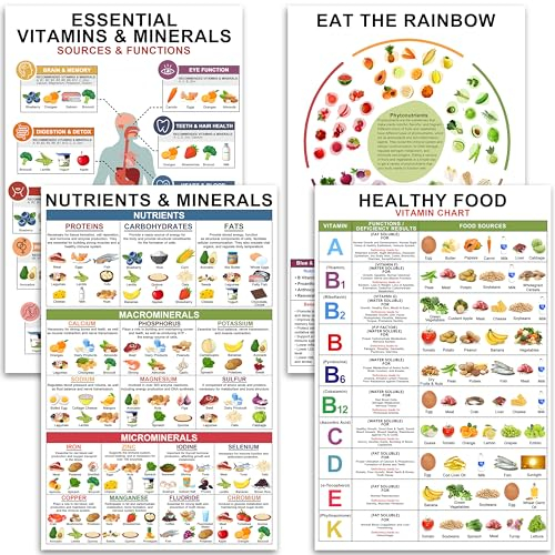 Vitamin- und Mineralstofftabelle 27,9 x 43,2 cm – Gesunde Ernährung, Poster für reichhaltige Ernährung, Lebensmittelprotein-Tabelle, laminiert für Klassenzimmer, Nährstoffdichte-Tabelle – Diagramm