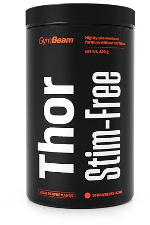 GymBeam - Thor Stim-Free Pre Workout 420 g, Pre Workout Senza Caffeina, Booster per Crescita Muscolare e Prestazioni Elevate, Riduce Affaticamento e Spossatezza (420 g, Strawberry-Kiwi)