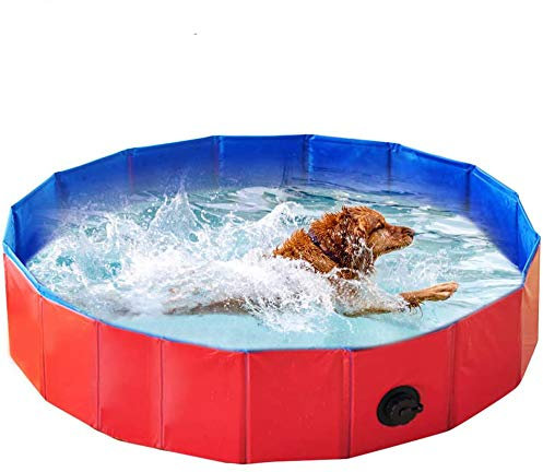 Piscina Plegable para Perros Gatos Bañera Portátil para Mascotas Plegable PVC Antideslizante y Resistente (160 * 30CM-Rojo)