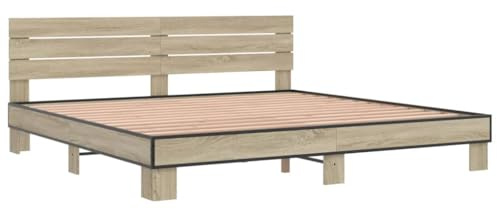 vidaXL Bettgestell Sonoma-Eiche 200x200 cm Holzwerkstoff und Metall