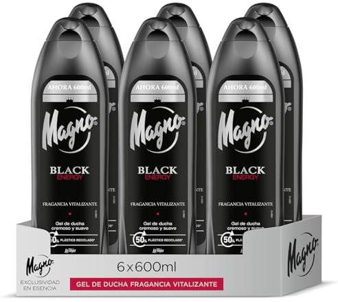 Magno - Gel doccia Black Energy - confezione da 6 da 600 ml (3600 ml) - Fragranza energizzante di sentori agrumi