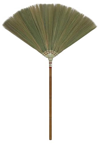 Grass Broom with Bamboo Handle, Thai Asian Traditional Handmade, 22 x 43, 14 oz.