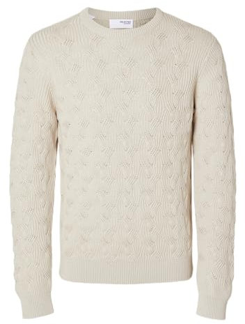 SELECTED HOMME Slhcallis LS Knit Cable Crew Neck Noos Jersey de Punto, Avena, XL para Hombre