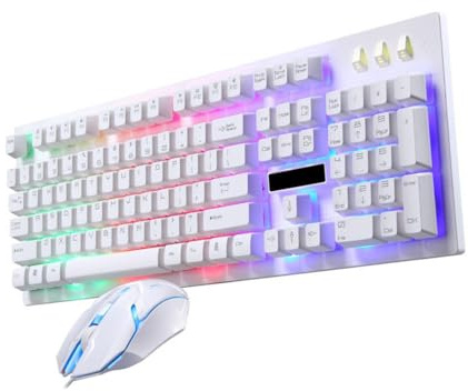 Ensemble Clavier et Souris Filaires, 104 Touches, Plastique | Design Lumineux, Anti-Conflit, Souris Incluse, Format 1 Set, pour Jeu Maison et Café