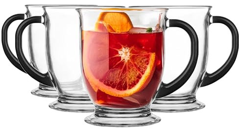 Glasmark KROSNO 1992 Kubas Kaffeegläser-Set 4-teilig mit Schwarzem Griff Cappuccino Eiskaffee Gläser Becher Spülmaschinenfest 4x400 ml