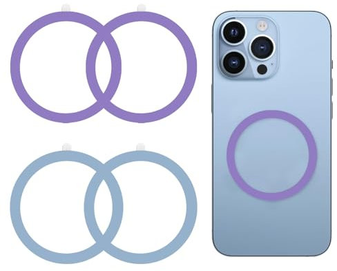 4 Stück Magnet Aufkleber Kompatibel Mit MagSafe, Magnetisches Drahtloses Ladegerät, Universal Magnetischer Ring für Alle Smartphone, Metallring für Hülle, Lila Und Blau