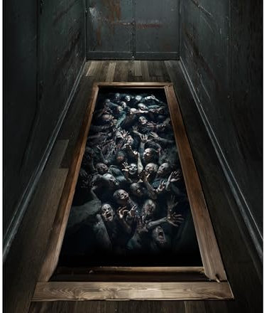 FIESTAS GUIRCA | Adhesivo de Suelo Zombies (30x90 cm) - Decoración de Pared, Puerta y Ventana para Halloween y Fiestas de Terror - Ideal para Ambientes de Zombies y Celebraciones de Miedo - Multicolor