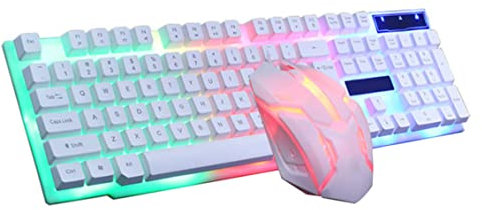 GTX300 USB Wired Gaming Keyboard and Mouse Combo Set - Light-up Keyboard for PC, Computer, Laptop, Desktop - White