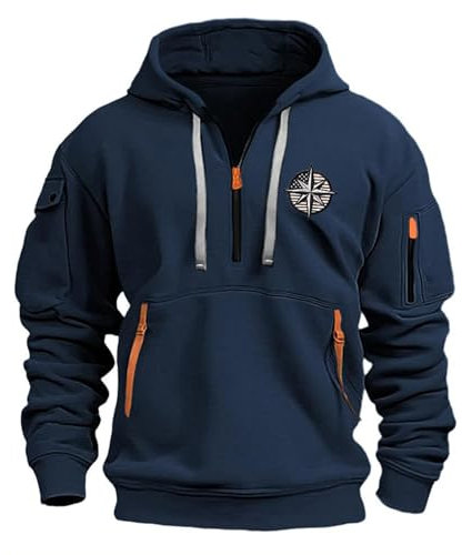Hoodie Herren Oversize Winter Dicke Kapuzenpulli Casual Sweatshirt Hip Hop Outdoor Kapuzenpullover Personalisierte Hoodie Langarm Pullover mit Taschen Kordelzug 2024 Winter Pulli(Navy,XL)