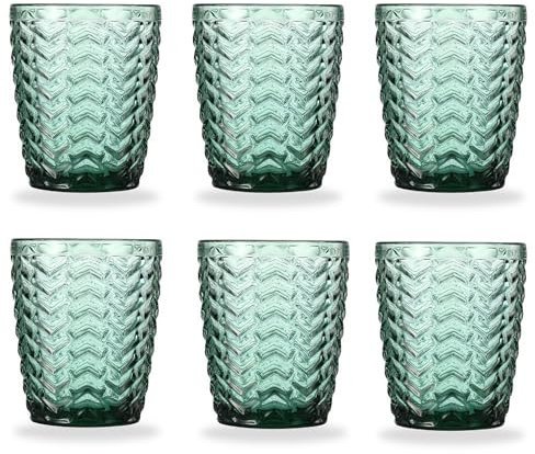 TRESV Set de 6 Vasos Colores o Transparente, Vaso de Cristal agua de 270ml, Vaso de Agua y Bebidas, Aptos para Lavavajillas (Green)