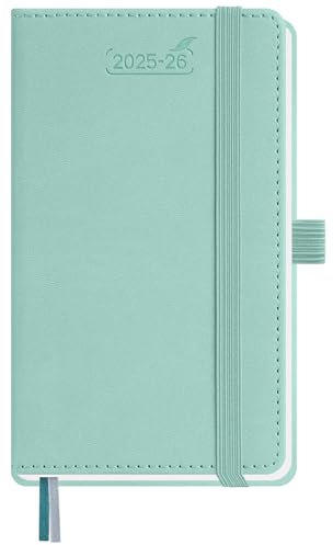 BEZEND Kalender 2025 2026 Klein Wochenplaner A6, 18-Monate Taschenkalender Juli 25-Dez 26, Buchkalender PU-Leder Hardcover mit Stifthalter - Mintgrün