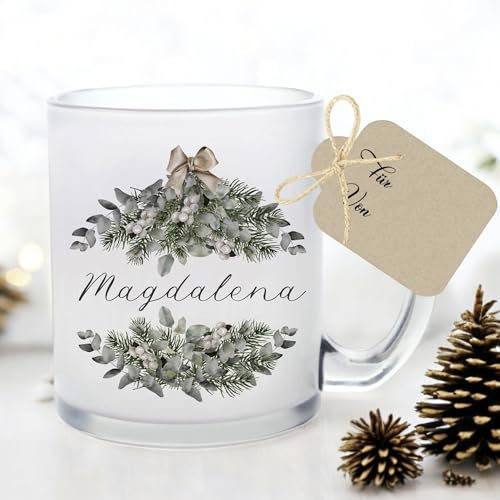 Manufaktur Liebevoll I Tasse Weihnachten Glastasse Glühweintasse mit Namen Weihnachtstasse personalisiert Tasse Nikolaus Weihnachtsgeschenke Kinder Glühwein Frauen Männer (Magdalena)