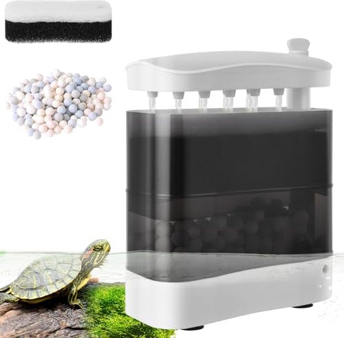 VILLNO 400LPH Quiet Turtle Tank Filter - 8W Powerful Aquarium Filter with Triple Filter Media for Shallow Water Tanks