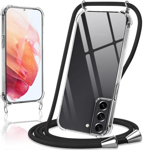 Coiwxmoi Coque avec Cordon pour Samsung Galaxy S21 / S30 6.2, Collier Réglable Téléphone Étui Portable Lanyard Case Transparent Ultra Souple Silicone TPU Housse Antichoc Protection Cover, Noir