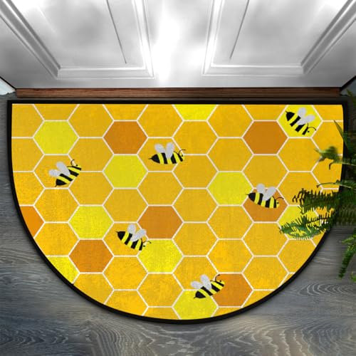GeMeFv Divertente zerbino semicircolare con api color miele e calabrone giallo antiscivolo a mezzo cerchio zerbino a mezza luna tappeto per interni, cucina, camera da letto, decorazione per la casa