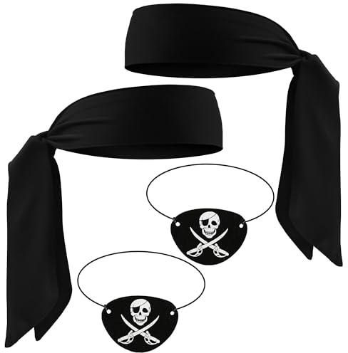 YUYWWAN Ensemble de Accessoires Pirate adultes Enfants, 2 Cache Oeil Pirate 2 Bandana Pirate, Accessoires Costume Pirate Hommes Femmes pour Carnaval Halloween Capitaine Pirate Cosplay Accessoires