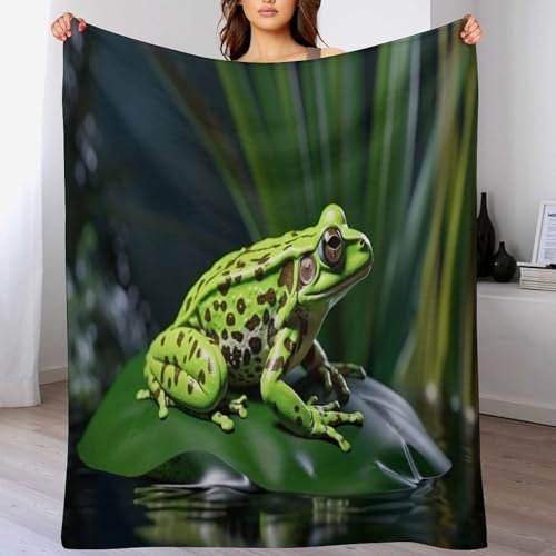 AAPZY Flannel Fleece Decke Mit 3D-Frosch Muster, Leichte, Superweiche, Gemütliche Plüsch-Bettdecke/Sofadecke Vier Jahreszeiten Wohndecke （150×200cm）