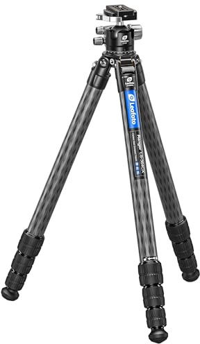 Leofoto Treppiede professionale per fotocamera, treppiede compatto in fibra di carbonio da 62 pollici per videocamera DSLR, 4 sezioni delle gambe, testa a sfera a 360°, carico massimo 25 kg (LS-364CX+