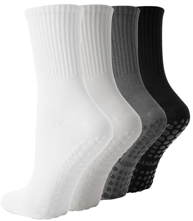 BONANGEL Chaussettes Pilates Yoga Femme 36-40 Antidérapantes Chaussettes | Coton Chaussettes Femme pour Sport Ballet Enceinte Gym Hospital 4 Paires