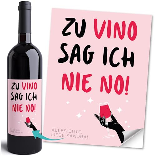 SpecialMe® Weinetiketten Geburtstag Spruch Zu Vino sag ich nie No Wunschtext Zweizeilig personalisierbar Flaschenetiketten Weiss unisize