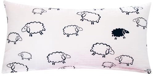 1 x Seersucker Kissenbezug 40x80cm Schafe (1-Stück-99/2-40x80) | 100% Baumwolle, Schafe Tiere in Weiß und Schwarz, Kopfkissen-Bezug, Kissenhülle, Dekokissenbezug, Reißverschluss