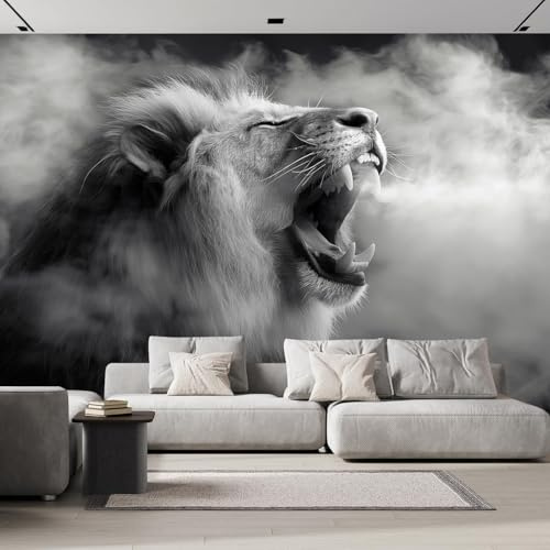 DLERFLOVR Angry Lion Wall Murals Black and White Animal Portrait Photo Wallpaper Poster Picture Design Murals Wall Art Print for Bedroom Living Room Home Decor 200x140cm