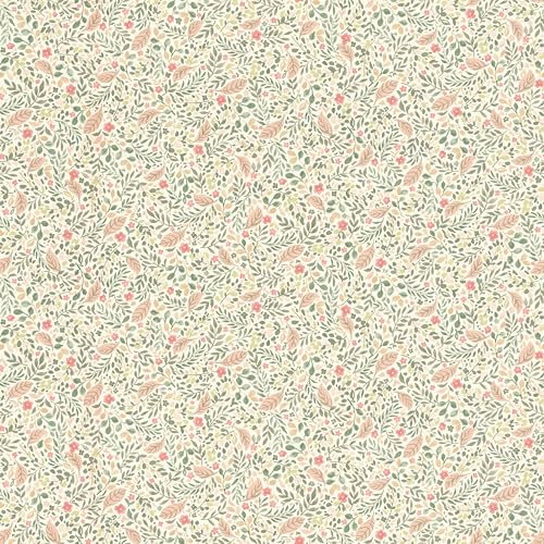 Rasch Tapete 795011 - Florale Vliestapete mit kleinen Blumen und Blättern in Grün, Rosa und Orange - 10,05m x 0,53m (LxB)