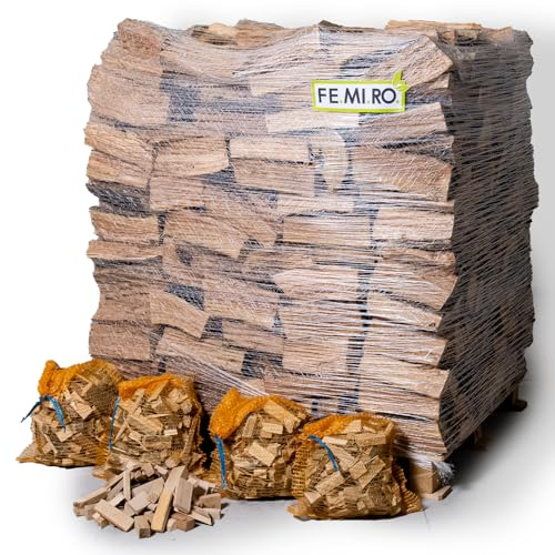 FEMIRO Legna da Ardere di Ulivo per Stufe su Bancale 700 kg – Legna per Stufe e Camini Piccoli 25/30 cm – 100% Ulivo Made in Italy – Inclusi 4 Sacchi di Legnetti Accendifuoco Faggio e Abete