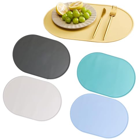 Techson 5PCS Silicone Placemats Oval – Non-Slip, Waterproof & Oil-Proof Table Mats – Heat Resistant, Stain Resistant, Easy to Clean – Reusable Dining Table Mats for Kitchen & Home Use