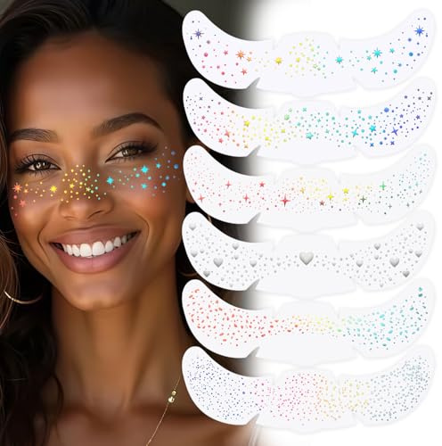 Bunt Glitzer Gesicht Sommersprossen Tattoo, Festival Freckles Gesichtstattoo,Wasserdichte Gesichtsaufkleber für DIY Makeup,Kinderfreundlich und Lange Haltbar