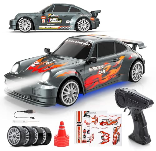 HappyGoLucky Coche RC Drift Car, Coche Teledirigido Drift con Luces LED, 2.4 GHz, 10-15KM/H, 4WD 1:24 Mini Drift Car Juguetes Niños 3-12 Años para Adultos - Regalo Navidad Niño