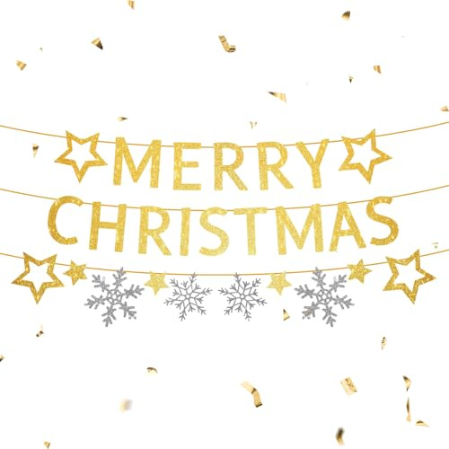 Merry Christmas Girlande Gold, Weihnachten Deko Hängende Girlande | Stern Schneeflocken Banner, Hängende Dekoration für Weihnachten, Neues Jahr Silvester