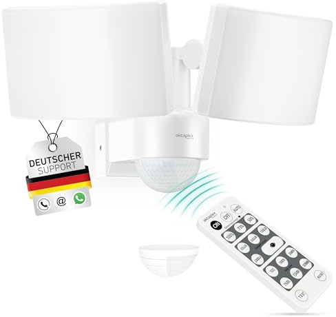 Oktaplex Cali Dos Strahler mit Bewegungsmelder und Fernbedienung 4600lm | Warmweiß 3000K, Außenlicht, 40W, IP65 LED Strahler weiß