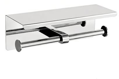 Ibergrif Doppelter Toilettenpapierhalter mit Ablage, Edelstahl WC-Halter | Rollenhalter Wandmontage ohne Bohren, 2 Montagemethoden Selbstklebend oder Bohren, Toilettenrollenhalter fuer Bad WC -Silber
