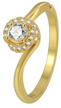 BCughia Wedding Ring Yellow Gold 9K, Promise Band Ring Round Halo Moissanite Rings for Women Size S 1/2