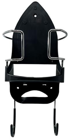 Cia&Co Soporte para Plancha Universal · Apto para Puerta o Pared · Resistente al Calor · Ganchos Metálicos de Acero Reforzado · Guarda la Plancha en Caliente · Organizador para Cable y Tabla (Negro)