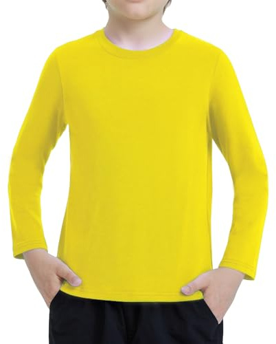 Ewbob Kids Cotton Plain Long Sleeve T Shirt Lightweight T-Shirt Boys Girls Breathable Tee Tops for Children Classic Casual Unisex Shirts for Age 3-14 Years(C21-Yellow-7-8Y)