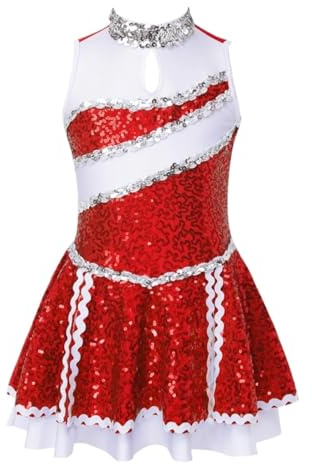 CNYUON Mädchen Glänzende Pailletten Cheerleading Uniform Ballett Gymnastik Trikot Kleid for Tanzen Wettbewerb Kinder Eiskunstlauf mit Accessoires
