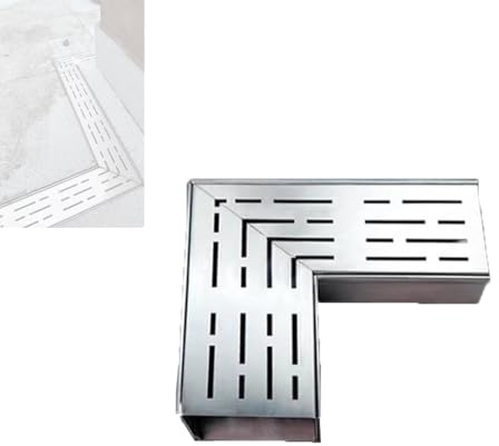 entwässerungsrinne Grabenablauf-Set aus Edelstahl 304, 90-Grad-Winkel, schmaler Kanalablauf for Auffahrt/Gehweg, Außenentwässerung for Pooldeck/Hof/Auffahrt/Garage(W10cm x H5cm)