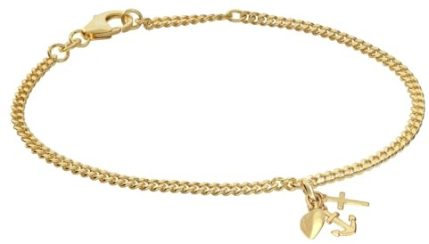 trendor Mädchen-Armband Glaube, Liebe, Hoffnung 925 Silber Vergoldet 21621 | diamantiertes Flachpanzerband, eleganter Armschmuck für Kinder,