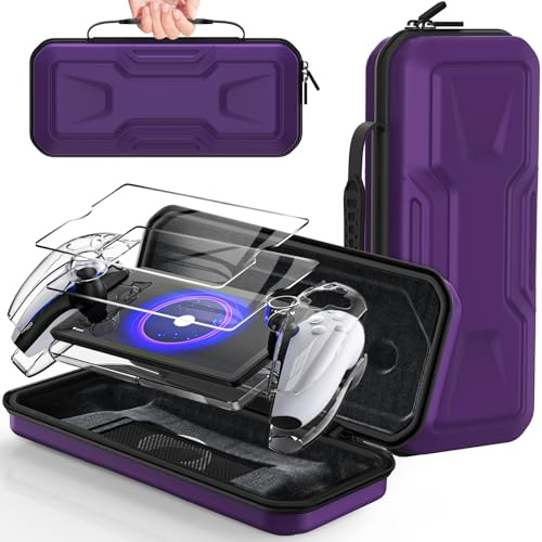 Accessories Bundle for PlayStation Portal, Carry Case with Hard PC Clear Protective Cover and Tempered Glass Screen Protector, Portable Hard Shell Travel Handbag for PS Portal Remote Player(Purple)