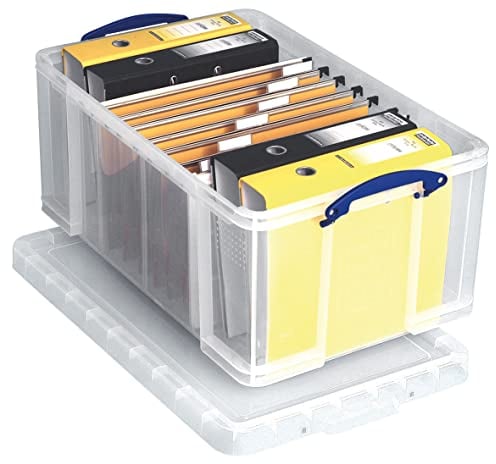 Really Useful Box 64C 64L Box Transparent, stapelbare und nestbare klare Kunststoff-Aufbewahrungsboxen mit Deckeln. Klar, tief, robust. Abmessungen: 710 x 440 x 310 mm