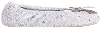 Isotoner Women's Embroidered Terry Ballerina Slippers grey Size: 6.5-7.5