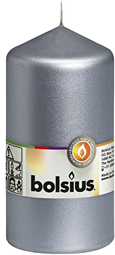 Bolsius Stumpenkerze, für Innen- und Außenbereich, 130 x 70 mm, silber