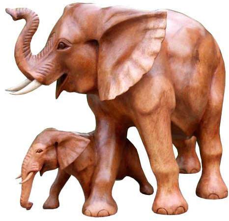 Wogeka Elefant mit Kind Holz Tier Afrika Elephant 05